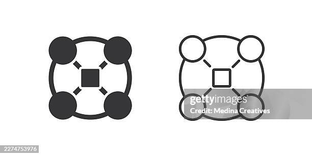 centralized network icons. glyph solid and line series icon. - centralized stock illustrations