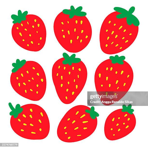 fresh strawberries doodle child's drawing style - cutting strawberries stock illustrations