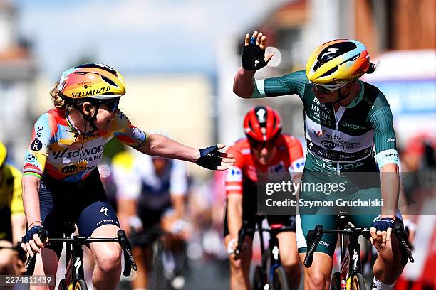 Second place winner, Anna van der Breggen of Netherlands and the stage winner, Lotte Kopecky of Belgium and Team SD Worx - Protime - Green Points...
