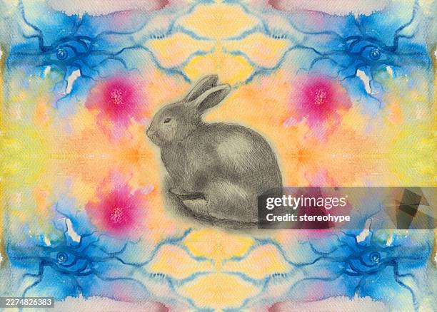 sketchy rabbit - painted rainbow stock illustrations