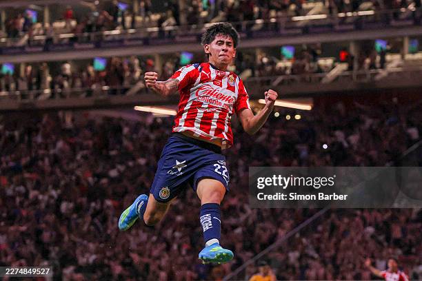 Santiago Sandoval of Chivas celebrates after scoring the team's second goal during the quarterfinals second leg match between Chivas and Tigres UANL...