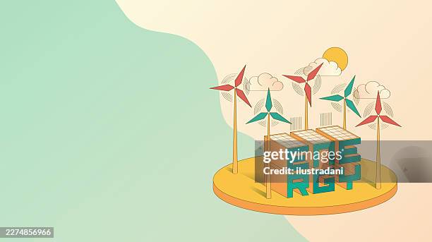 sustainability future energy project template for banner website or presentation multicolored with copy space - using phone outside stock illustrations