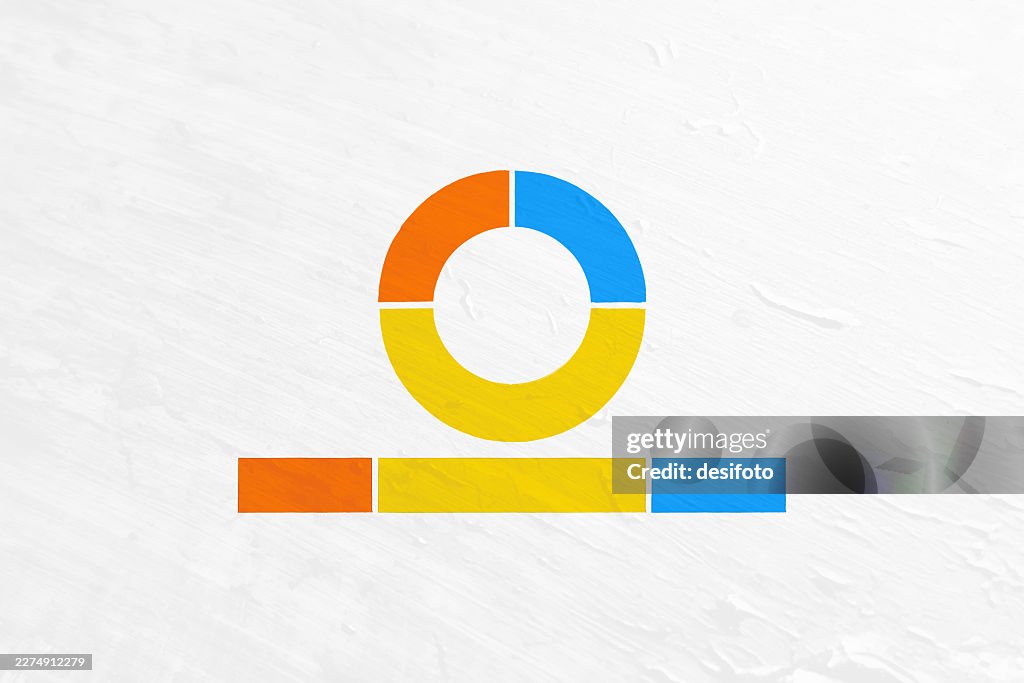 Half and quarters in a disc ring shaped outline infographic circle pie chart with color legend bar over white vector background