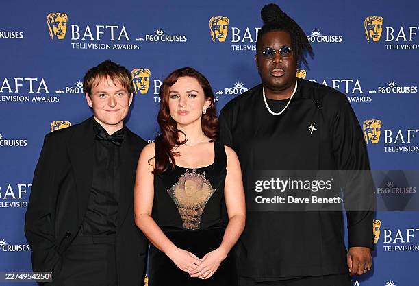 Jack Shep, Ania Magliano and Hammed Animashaun pose in the winners room at the 2026 BAFTA Television Awards With P&O Cruises at The Royal Festival...