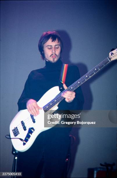English musician, songwriter and producer Daniel Hunt performing with British electronic band Ladytron in March, 2003 in los Angeles, California.