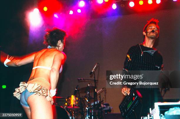 Dancer and American DJ, performance artist and producer Mathew Sims performing with Mount Sims in March, 2003 in Los Angeles, California.