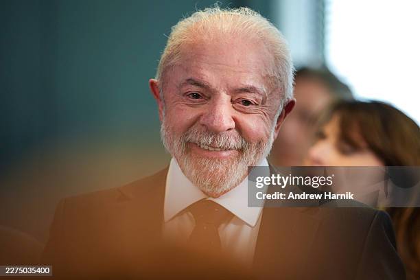 President of Brazil Luiz Inácio Lula da Silva looks on during a press conference at the Brazilian Embassy on May 07, 2026 in Washington, DC. Earlier...