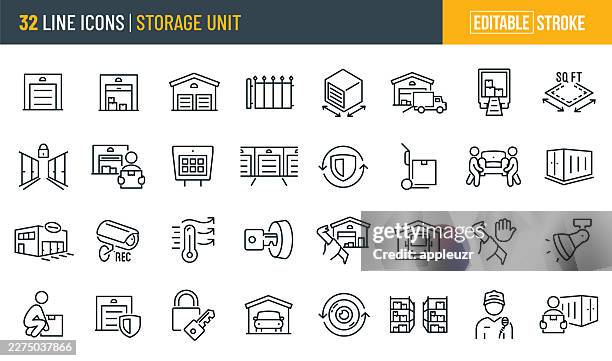 storage unit thin line icons - editable stroke - shed stock illustrations