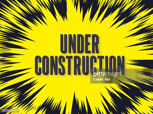 under construction yellow black burst background - market update stock illustrations