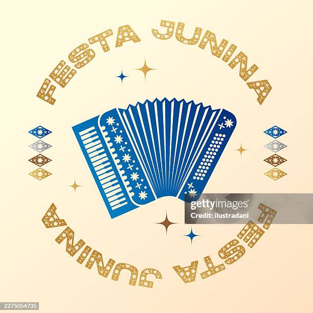 festa junina elegant template with blue accordion - festa junina stock illustrations