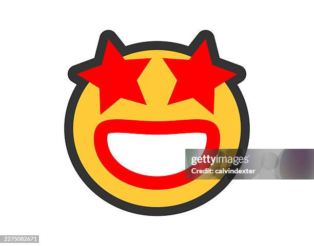 happy lucky emoji with star shape eyes - eye recognition stock illustrations