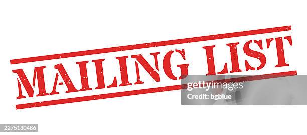 mailing list - red rubber stamp on blank background - mailing list stock illustrations