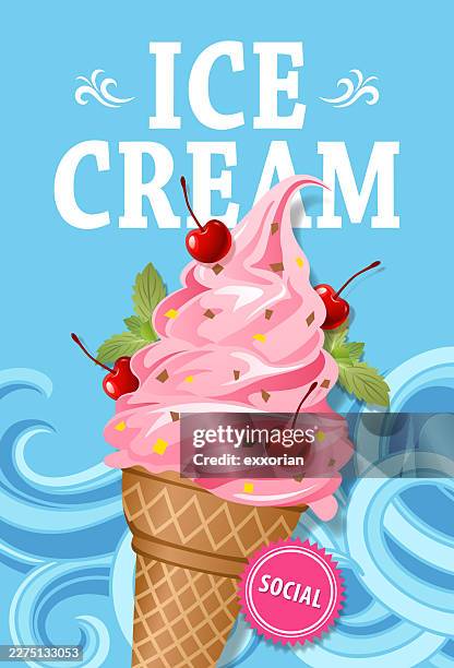 ice cream social - mint leaf stock illustrations