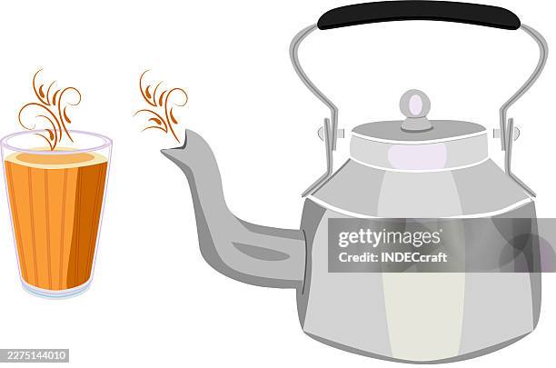 chai with kettle - nutmeg stock illustrations