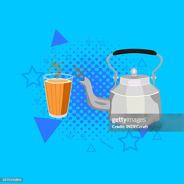 chai with kettle - nutmeg stock illustrations