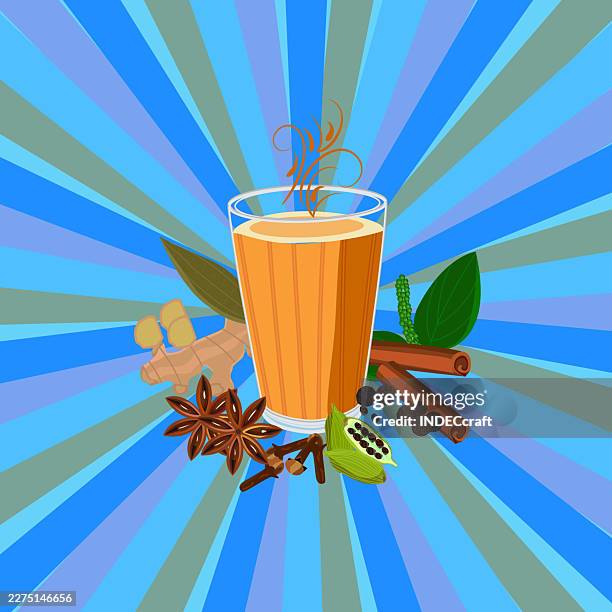 masala chai - nutmeg stock illustrations