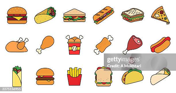 fast food menu icons. - chicken nugget stock illustrations
