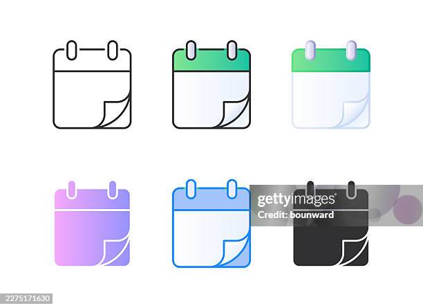 calendar icon. 6 different styles. editable stroke. - turning page stock illustrations