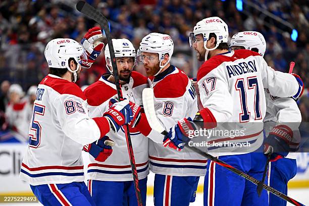 Mike Matheson of the Montréal Canadiens celebrates a goal against the Buffalo Sabres during the first period in Game Two of the Second Round of the...