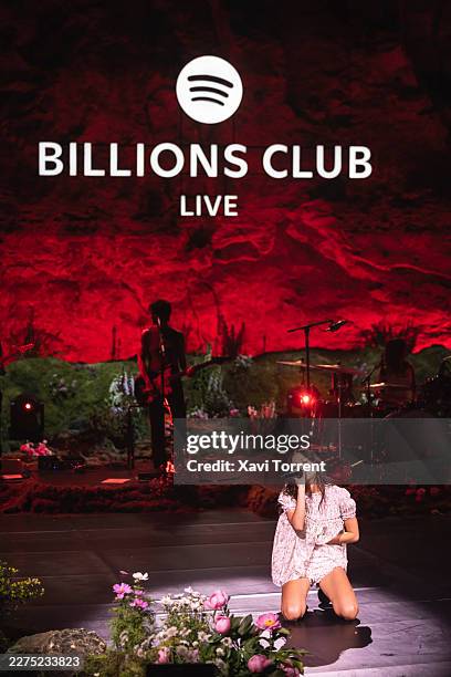 Olivia Rodrigo performs on stage during an exclusive Billions Club Live show to celebrate the partnership between Spotify and FC Barcelona before El...