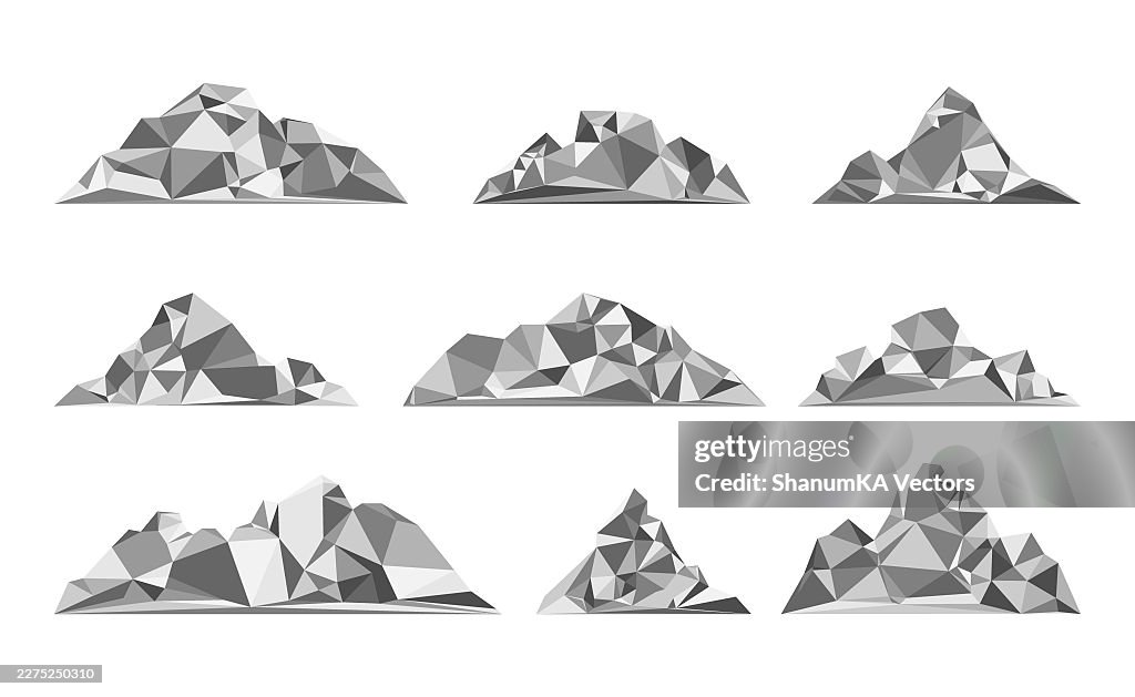 Abstract Mountain Logo Vector with Snow Peak, Low Poly Triangle Landscape Illustration, Retro Adventure Badge Design, Hiking and Climbing Icon Symbol, Color Gradient Alpine Nature Emblem for Travel Tourism Branding
