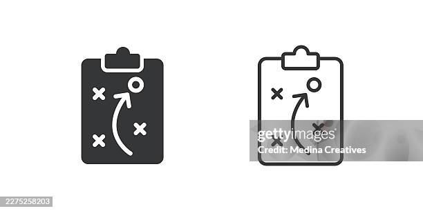 tactical strategy clipboard icons. glyph solid and line series icon. - action plan stock illustrations