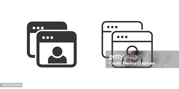 video conference interface icons. glyph solid and line series icon. - professor computer stock illustrations