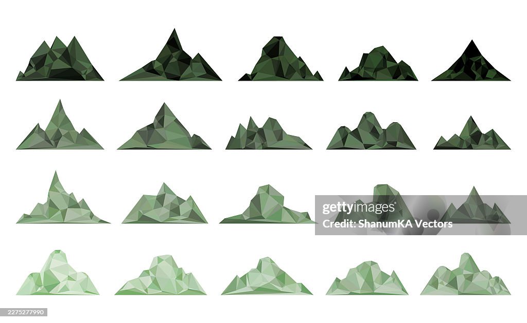 Abstract Mountain Logo Vector with Snow Peak, Low Poly Triangle Landscape Illustration, Retro Adventure Badge Design, Hiking and Climbing Icon Symbol, Color Gradient Alpine Nature Emblem for Travel Tourism Branding