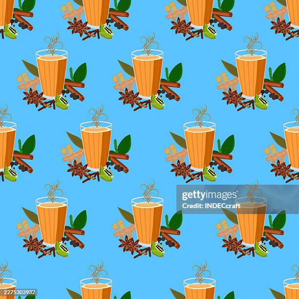 masala chai glass seamless pattern - nutmeg stock illustrations