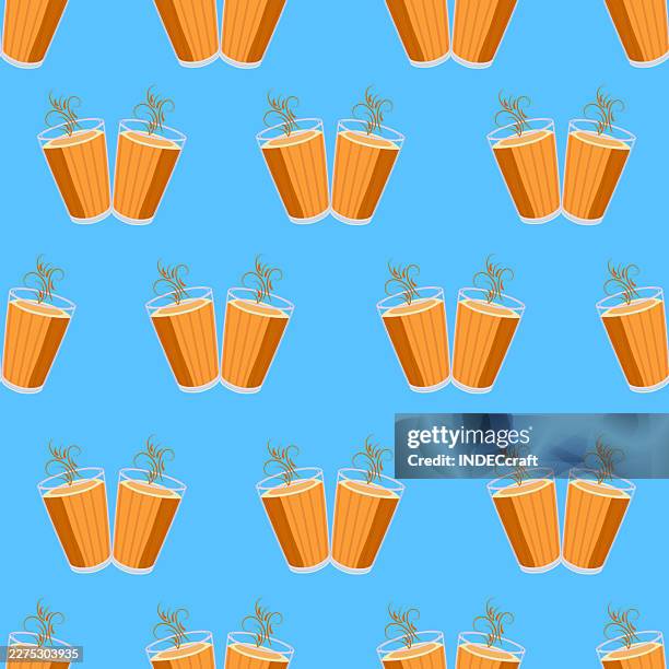 chai glass seamless pattern - cinnamon bread stock illustrations