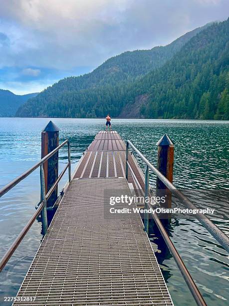 pier at lake crescent, olympic national park, wa - olympic peninsula stock pictures, royalty-free photos & images