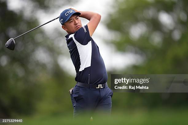 Kevin Yu of Chinese Taipei plays his shot from the second tee during the third round of the ONEflight Myrtle Beach Classic 2026 at Dunes Golf & Beach...