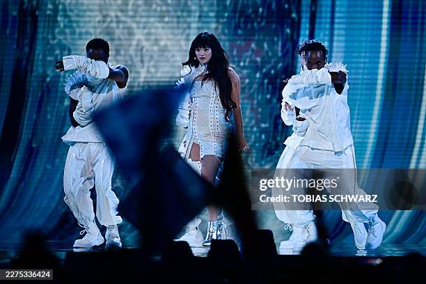 Belgian singer Alice Van Eesbeeck, aka Essyla and representing Belgium with the song 'Dancing on the Ice', performs during the first semi-final of...