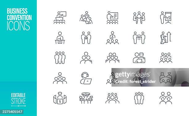 business convention line icon set editable stroke - presentation speech stock illustrations