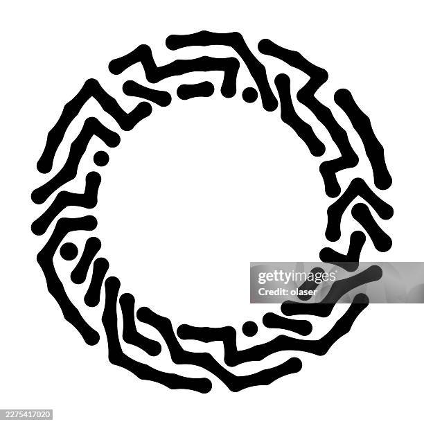 black hand-drawn circular pattern made of thick wavy strokes on a white background, forming an open ring with a clean empty center. - circular quay stock illustrations