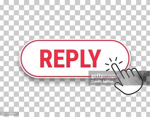 reply - 3d click web button with hand cursor on blank background - answer button stock illustrations