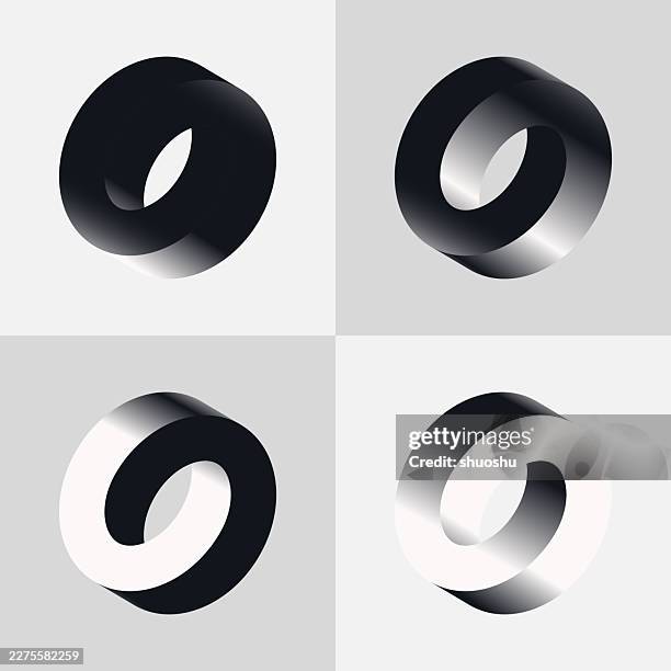 set of black and white gradient mobius stripe icon pattern - mobius strip vector stock illustrations