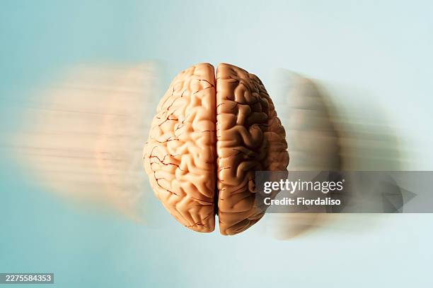 human brain with motion blur effect symbolizing cognition, thinking, memory and mental processes - plasticité neuronale photos et images de collection