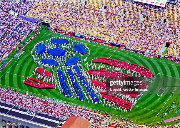 Aerial view of the World Cup Logo formed by performers during the Opening Ceremony for the 1994 FIFA World Cup Final on 17th June 1994 at the Soldier...