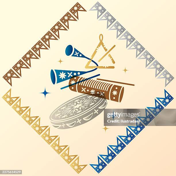 elegant percussion instruments in a frame of luxury flags - samba stock illustrations