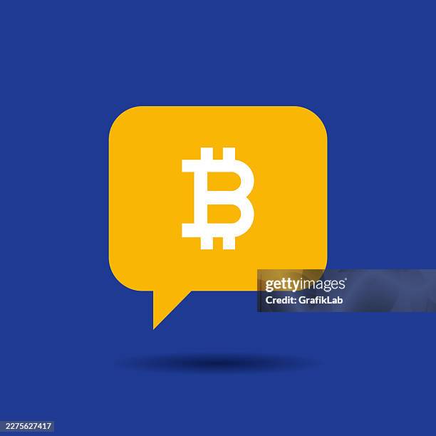 speech bubble with bitcoin sign and cryptocurrency network - bitcoin bubble stock illustrations