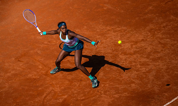 Coco Gauff of the United States in action against Sorana Cirstea of Romania in the semi-final on Day Ten of the Internazionali BNL D'Italia at Foro...
