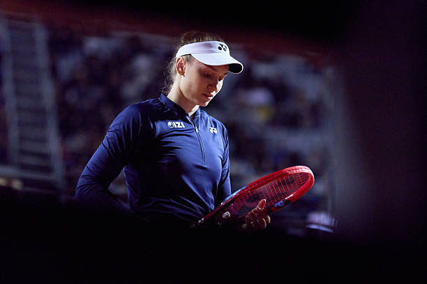 Elena Rybakina of Kazakhstan looks on during her singles match against Karolina Pliskova of Czechia during the Internazionali BNL D'Italia 2026 at...
