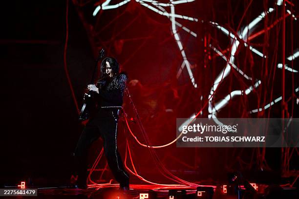 Swiss singer Veronica Fusaro, representing Switzerland with the song 'Alice', performs during the second semi-final of the Eurovision Song Contest...