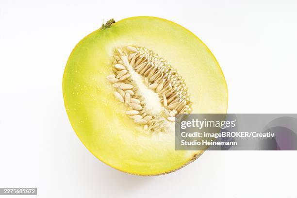 galia melon half (cucumis melo) - galia melon stock pictures, royalty-free photos & images
