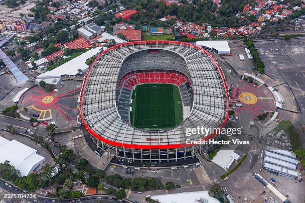 An aerial view of Mexico City Stadium on May 11, 2026 in Mexico City, Mexico. The Mexico City Stadium, officially named Estadio Banorte or better...