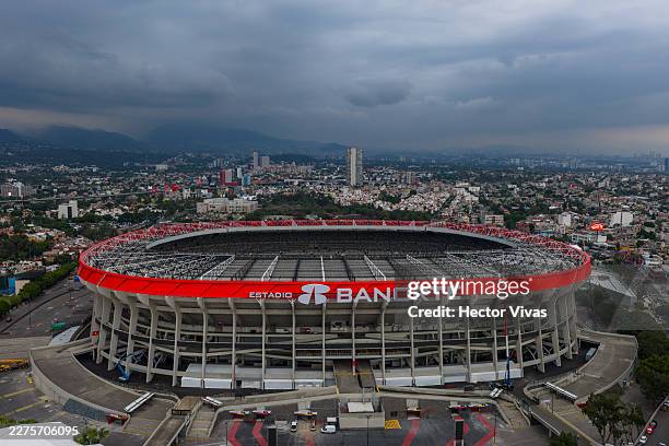 An aerial view of Mexico City Stadium on May 11, 2026 in Mexico City, Mexico. The Mexico City Stadium, officially named Estadio Banorte or better...