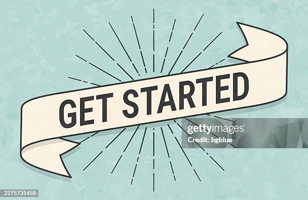 get started - banner in retro vintage style - old textured paper - reboot vector stock illustrations