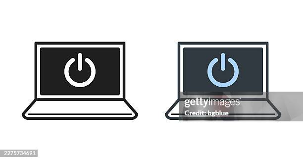 laptop with power button. icons for design - editable icon - turning on or off stock illustrations