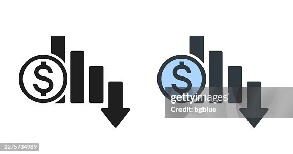 Dollar rate decrease. Icons for design - Editable icon Dollar rate decrease. Icons for design - Editable icon